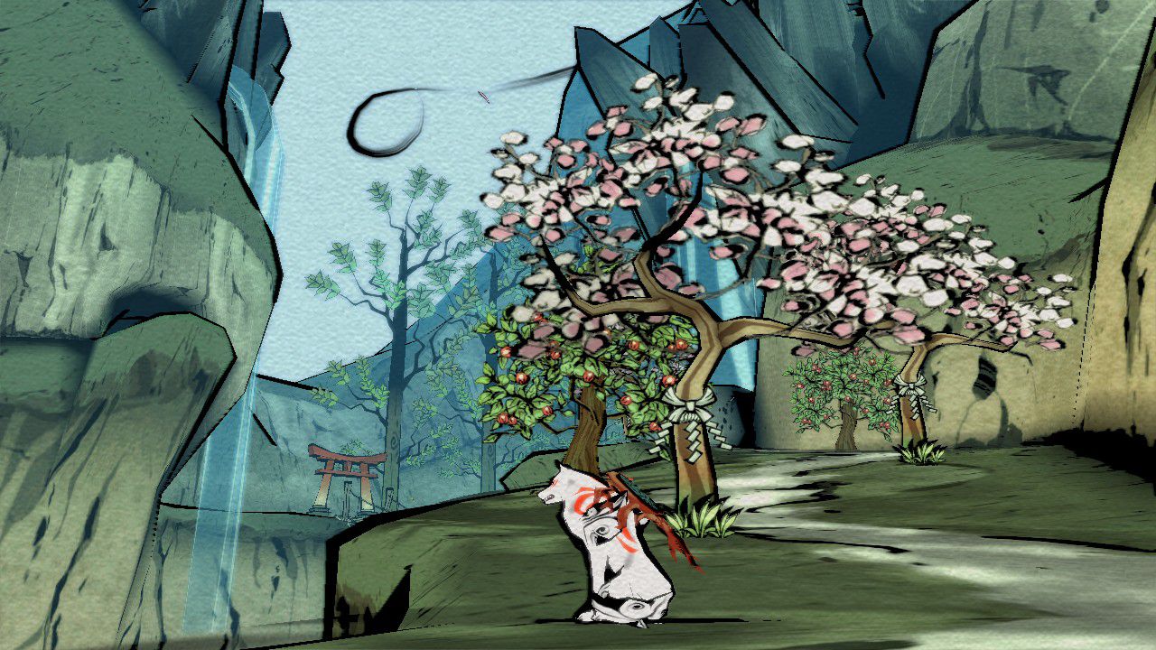 Still from the computer game Okami, which uses a NPR chinese painting
