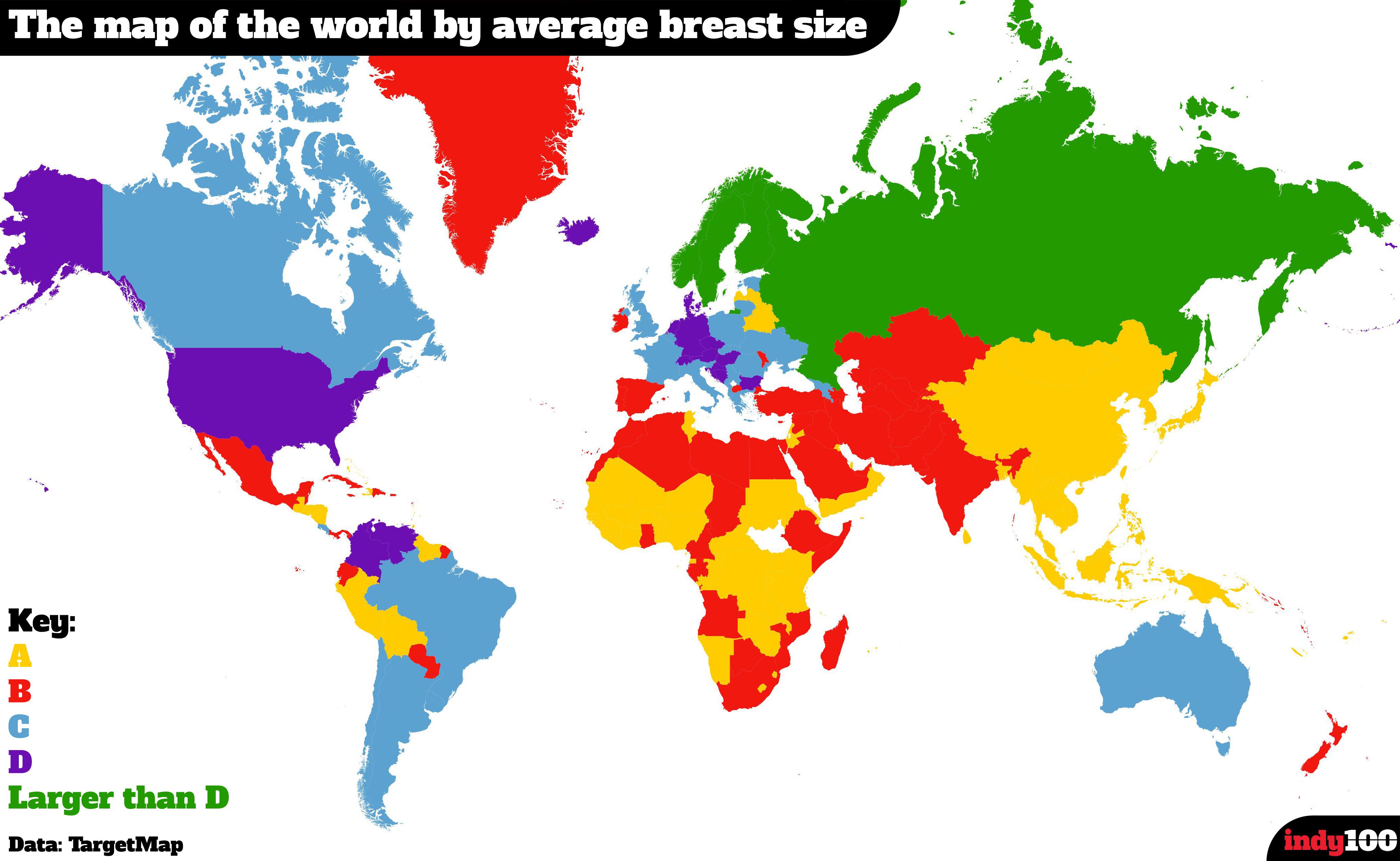New map compares breast sizes around the world - NZ Herald