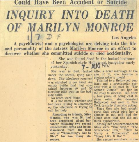 REOPENING OF INQUIRY INTO MARILYN MONROE'S DEATH RAISES IMBROGLIO IN LOS  ANGELES - The New York Times